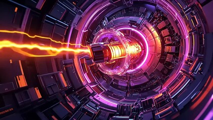 A futuristic tunnel with energy beams and vibrant colors, suggesting advanced technology. - Powered by Adobe