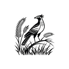 Royal Crested Bird Silhouette Standing on Grass – Vector Art