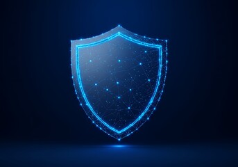 Glowing Shield Graphic Protecting Data and Networks on Dark Blue