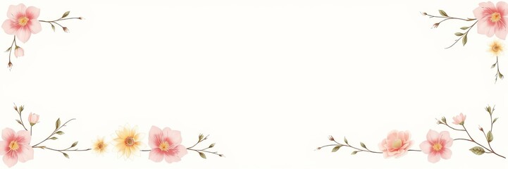 Obraz premium Elegant Pink Flower Border on Soft White Background Creating a Delicate and Serene Floral Display