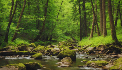 Obraz premium river in the spring forest