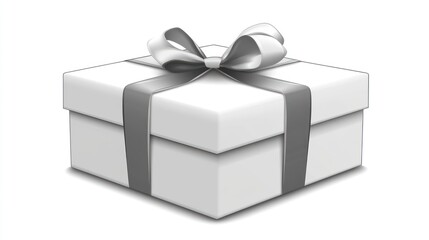 Obraz premium Elegant White Gift Box with Gray Ribbon: A Perfect Present