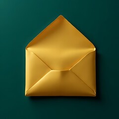 Open, golden envelope contrasted against a deep green background for a striking design.