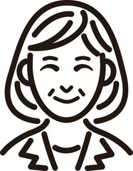 人物　女性　ミドル　シニア　高齢者　線　シンプル　アイコン　イラスト　素材