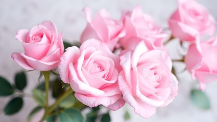 Fototapeta premium light pink roses in soft color and blur style for background. sweet color flower petals in soft color, sweet color roses flowers in pastel tone with blurred style for background pattern texture.