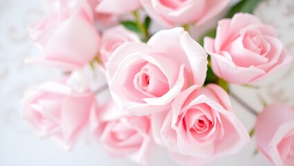 Obraz premium light pink roses in soft color and blur style for background. sweet color flower petals in soft color, sweet color roses flowers in pastel tone with blurred style for background pattern texture.