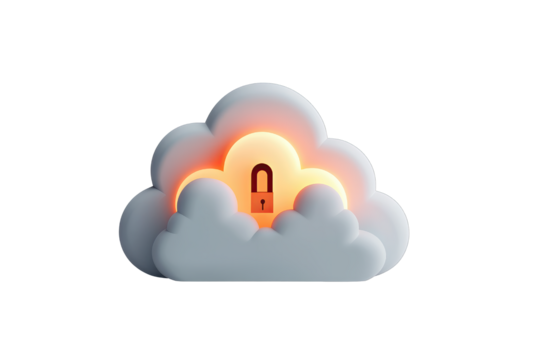 Data security concept. A secure cloud symbol featuring a locked door amidst fluffy clouds. - Powered by Adobe