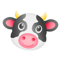 Cute Farm Animal Cow Head Vector. Happy Cow Head Icon.