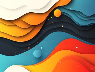 Abstract Papercut Waves: Vibrant Orange, Blue, and Red Layers