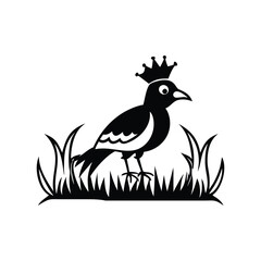 Fototapeta premium Royal Crested Bird Silhouette Standing on Grass – Vector Art