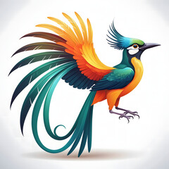 Dynamic tropical bird illustration in vibrant colors with graceful feathers