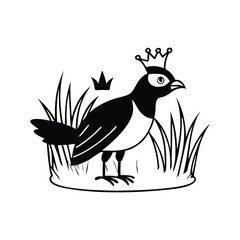 Royal Crested Bird Silhouette Standing on Grass – Vector Art