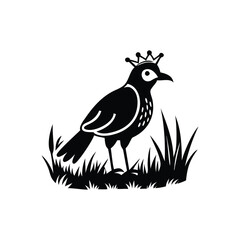 Royal Crested Bird Silhouette Standing on Grass – Vector Art