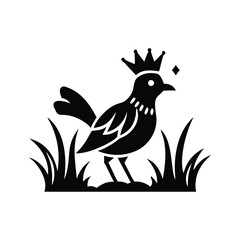 Royal Crested Bird Silhouette Standing on Grass – Vector Art