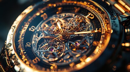 Luxury watch with intricate detailing and elegant lighting 