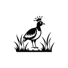 Royal Crested Bird Silhouette Standing on Grass – Vector Art