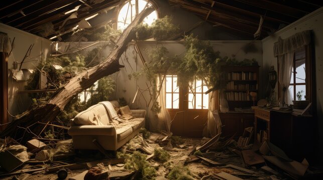 debris tree damage house