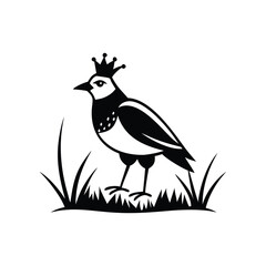 Royal Crested Bird Silhouette Standing on Grass – Vector Art