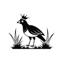 Royal Crested Bird Silhouette Standing on Grass – Vector Art