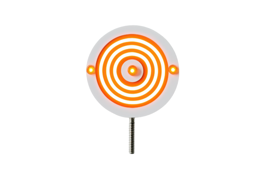 Trade growth concept. A vibrant illuminated circular target symbol with orange concentric circles.
