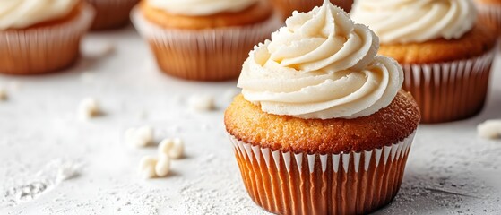 Delicious Cupcake with Creamy Frosting on White Surface for Sweet Indulgence Moment