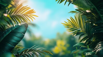Serene Tropical Lagoon Surrounded by Lush Palm Trees and Pathways, Highlighting the Beauty of Nature, Celebrating Earth Day