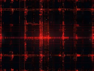 Obraz premium Futuristic red grid design with cyberpunk aesthetic on black canvas 