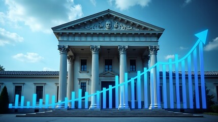 Fototapeta premium Growth trend visualized in front of classical architecture with blue sky backdrop