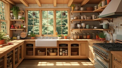 Fototapeta premium wooden kitchen 3d rendering