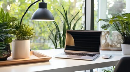 Fototapeta premium modern laptop on home desk