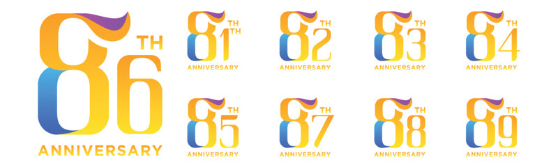 collection of creative anniversary logo designs numbers 80 to 89. abstract number design vector illustration