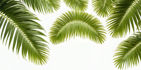 Elegant green coconut palm leaves isolated on white, ideal for summer-themed decor and designs