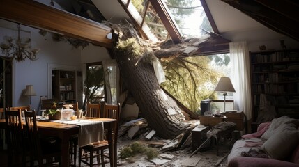 roof fallen tree on house