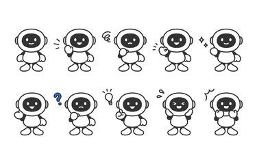 いろいろな表情･ポーズをするAIロボットの全身セット【ベクターイラスト素材】