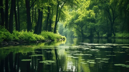 pond green wood background