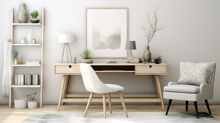 neutral living room desk