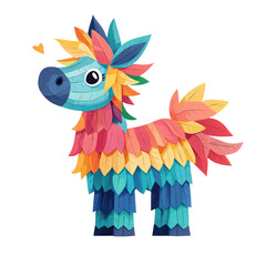 Obraz premium A colorful, geometric creature resembling a horse, adorned with vibrant layered feathers in various shades. isolated on white background