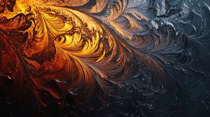 Obraz premium Intricate macro shot of frost patterns on a window during sunrise 