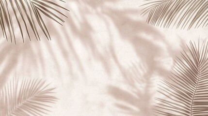 Palm shadows on beige wall, tropical background, mockup