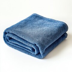 Soft Blue Folded Cotton Towel on White Background