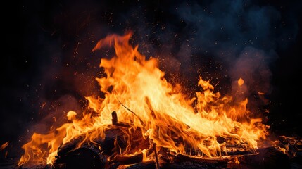 flames fire on black background