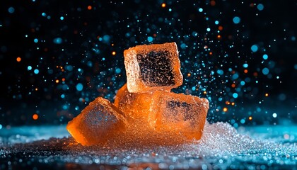 Fiery Ice Cubes: A mesmerizing dance of fire and ice, captured in a stunning close-up.