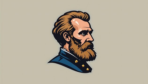 Detailed Vector Illustration of General William Tecumseh Sherman in Profile, Civil War General, American History, Military Leader,  Famous Historical Figure