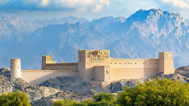 Majestic Jebel Jais Fort in the Hajar Mountains, Ras Al Khaimah, UAE