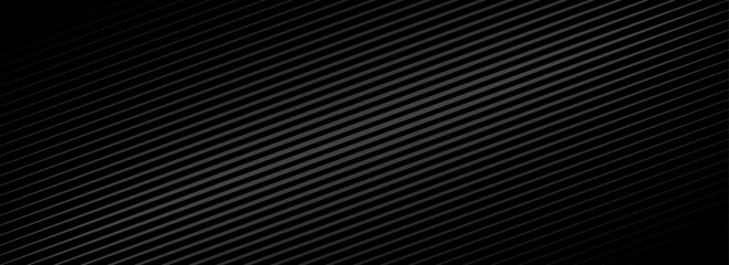 Black oblique straight line background. Elegant dark linear abstract wallpaper. Luxury stripe gradient texture. Grey diagonal line backdrop for flyer, banner, poster, cover, presentation. Vector