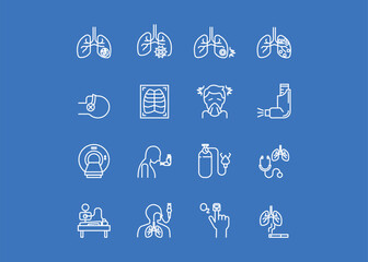 Set of icons for Pulmonology. Editable stroke. Vector illustration	