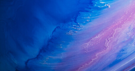 Paint mix. Art emulsion. Blur pink blue purple shimmering stream liquid powder texture gel pigment...