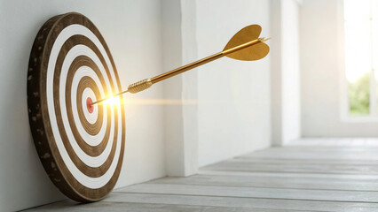 glowing golden arrow hitting bullseye on target symbolizes success