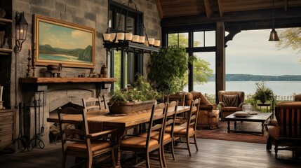 Fototapeta premium wooden lake house interior
