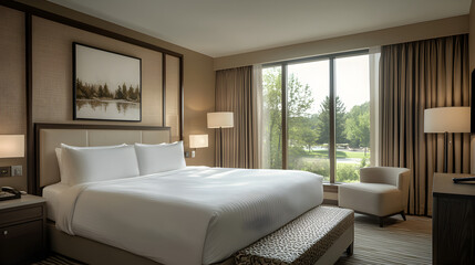 Luxury Hotel Room  King Bed  Lake View  Modern Interior